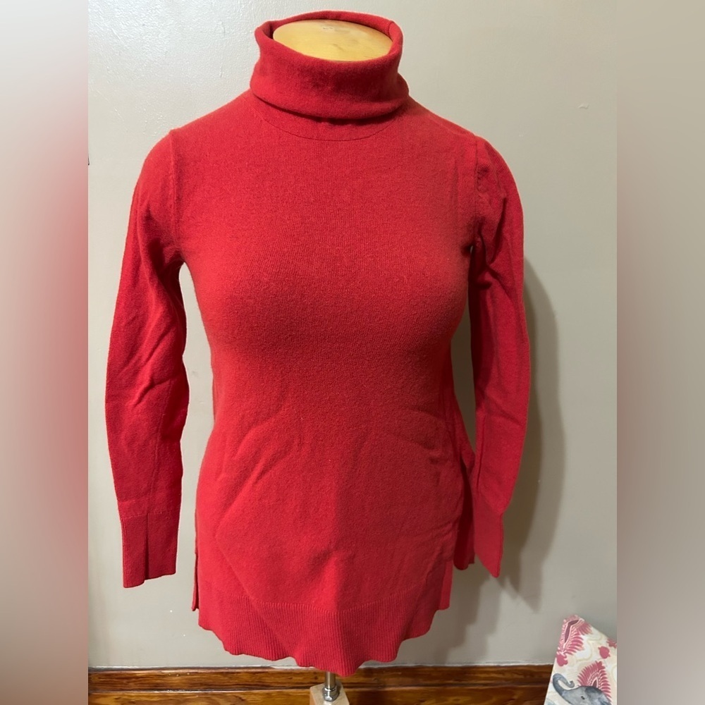 Ann Taylor Red Turtleneck Oversized Wool‎ Blend Holiday Sweater Size XS